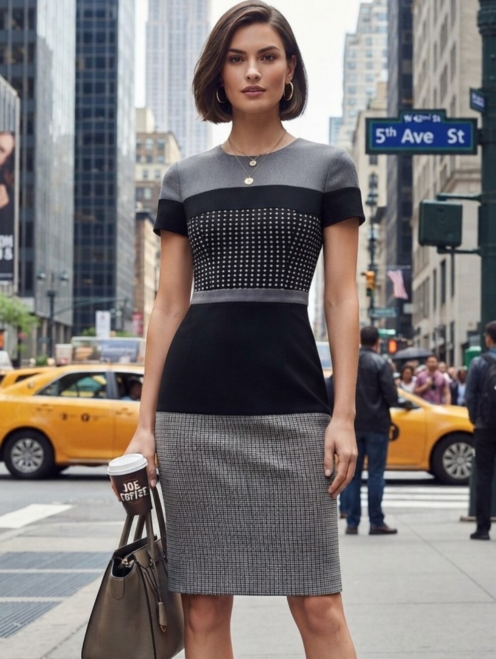 Moschino Wool Black & Gray Sheath Dress 40/s Preppy